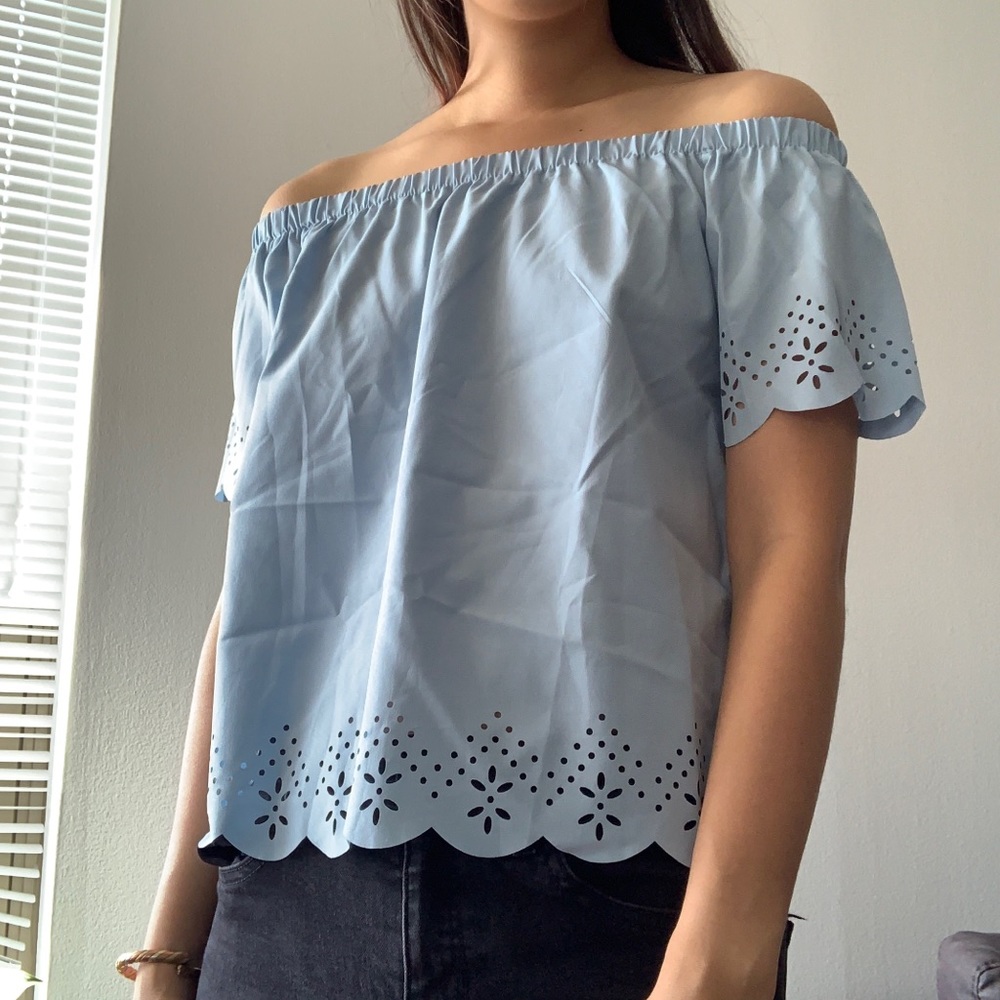 light blue off the shoulder top